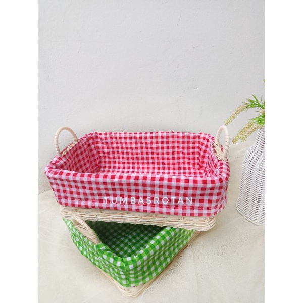 keranjang rotan kotak + kain - keranjang hampers natal