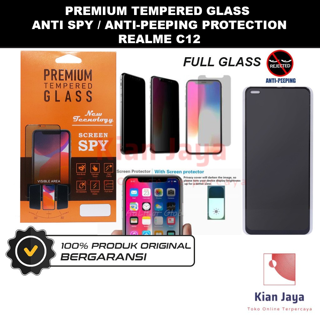 Tempered Glass Realme C12 Anti Spy Privacy Peep Screen Protector Full Glass Antispy Anti Gores Kaca