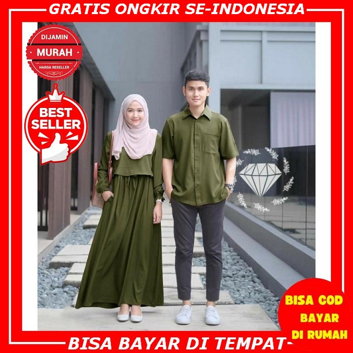 Baju Gamis Couple Pasangan Kondangan Busui Polos Renda Brukat Wanita Muslim Syari Koko Pria Mama Pap