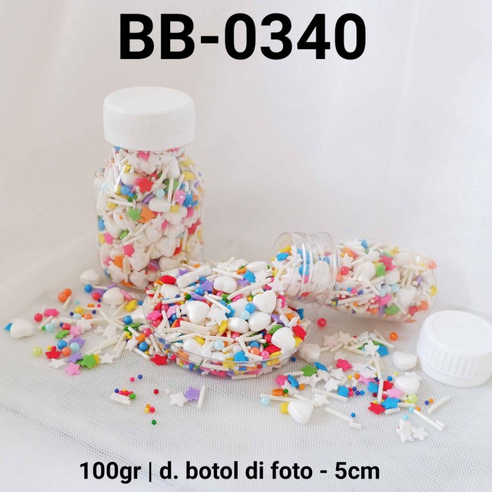 

BB-0340 SPRINKLES SPRINKLE SPRINGKEL 100GR HATI BINTANG RAINBOW PUTIH OBRAL DISKON