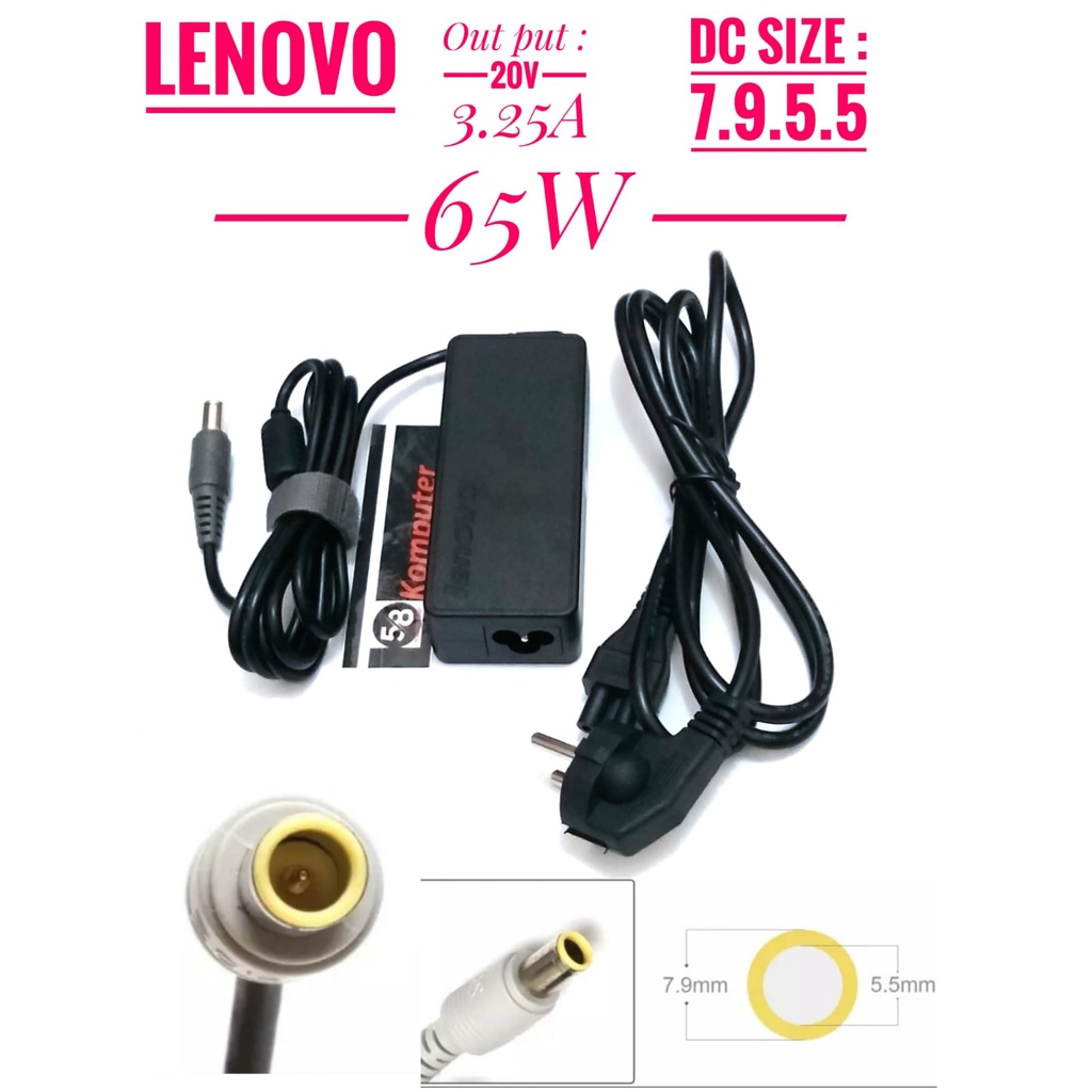 Adaptor Charger Laptop Lenovo Thinkpad R60 R61 T60 T61P x220 X201i X61s x200 X60 X61 E40 X301 45N0119 20V 3.25A 65W 7.9.5.5