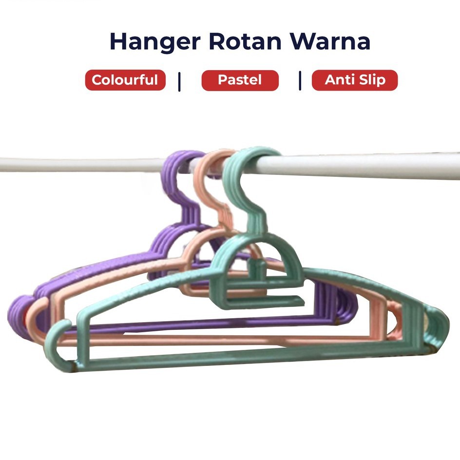 6 PCS GANTUNGAN BAJU PLASTIK WARNA PASTEL MOTIF ROTAN - JAPAN STYLE LAUNDRY HANGER - ANAK DAN DEWASA