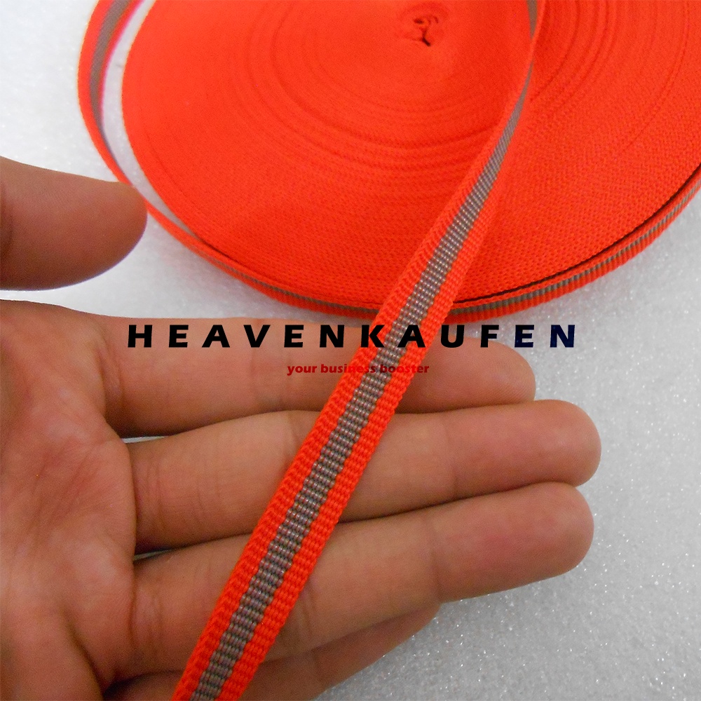 Webbing Lanyard Lebar 1 cm Warna Orange Strip Siilver Meteran