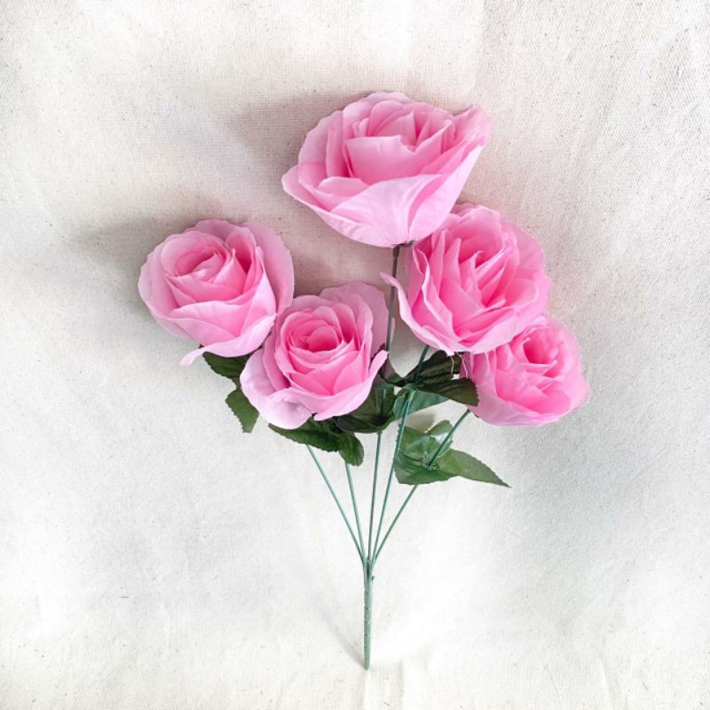 Bunga Artificial Mawar Rose Italy X5 Bunga Artificial / Bunga Plastik / Bunga Dekorasi / Pernikahan-Pink