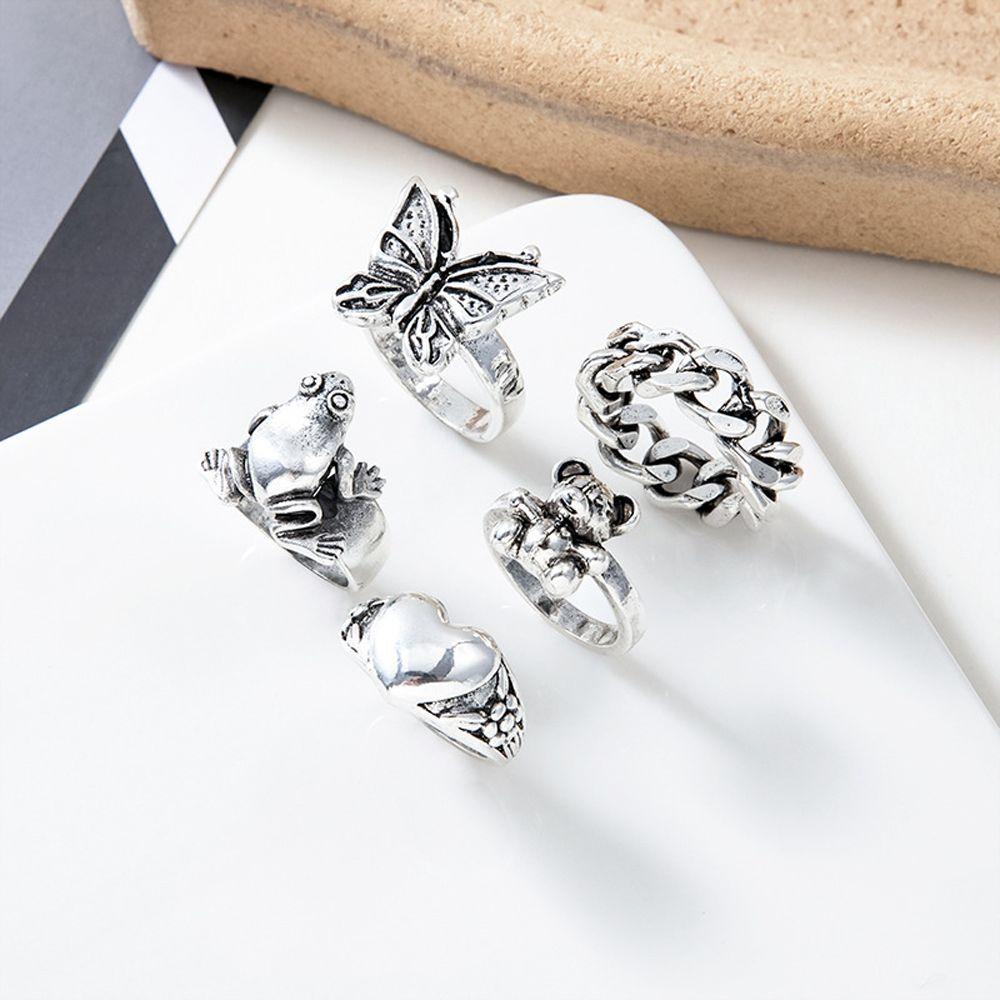 Needway   Wanita Cincin Set Pesta Untuk Pria Jantung Kupu-Kupu Kodok Temperamen Sederhana Ekor Rings