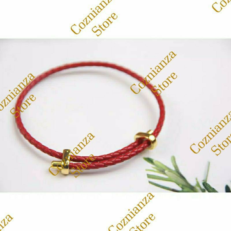 Gelang Tali Kulit Wirerope Waterproof Liontin Emas New
