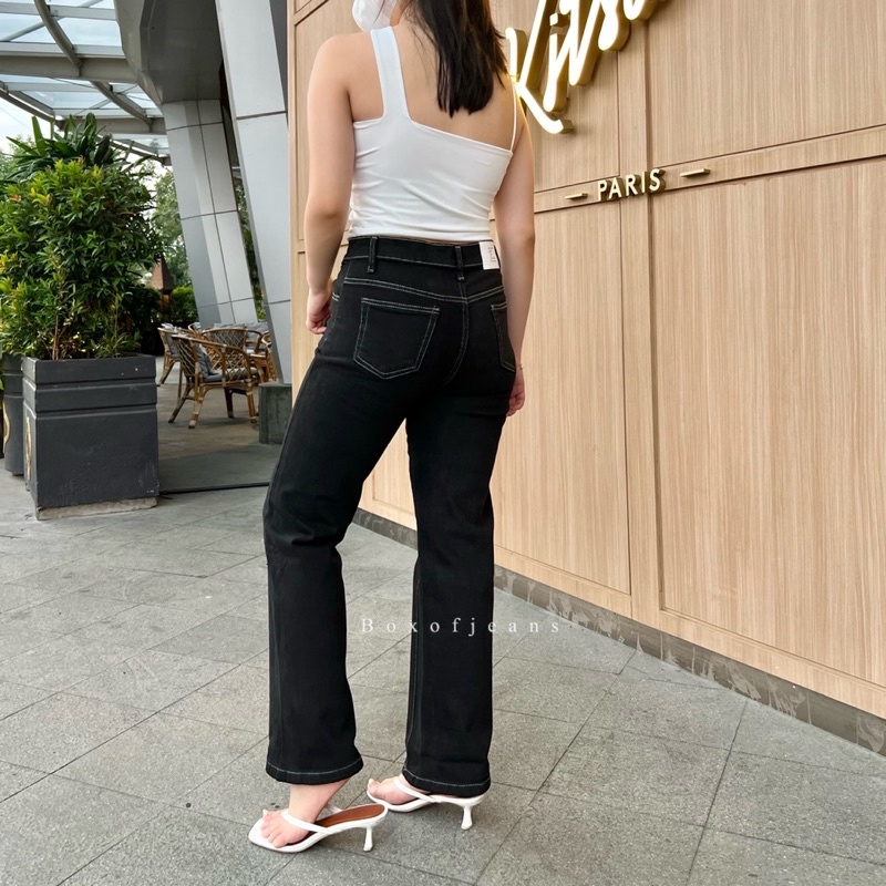 Boxofjeans - MERLYN HW Stretchy Loose Jeans - HITAM LIST PUTIH