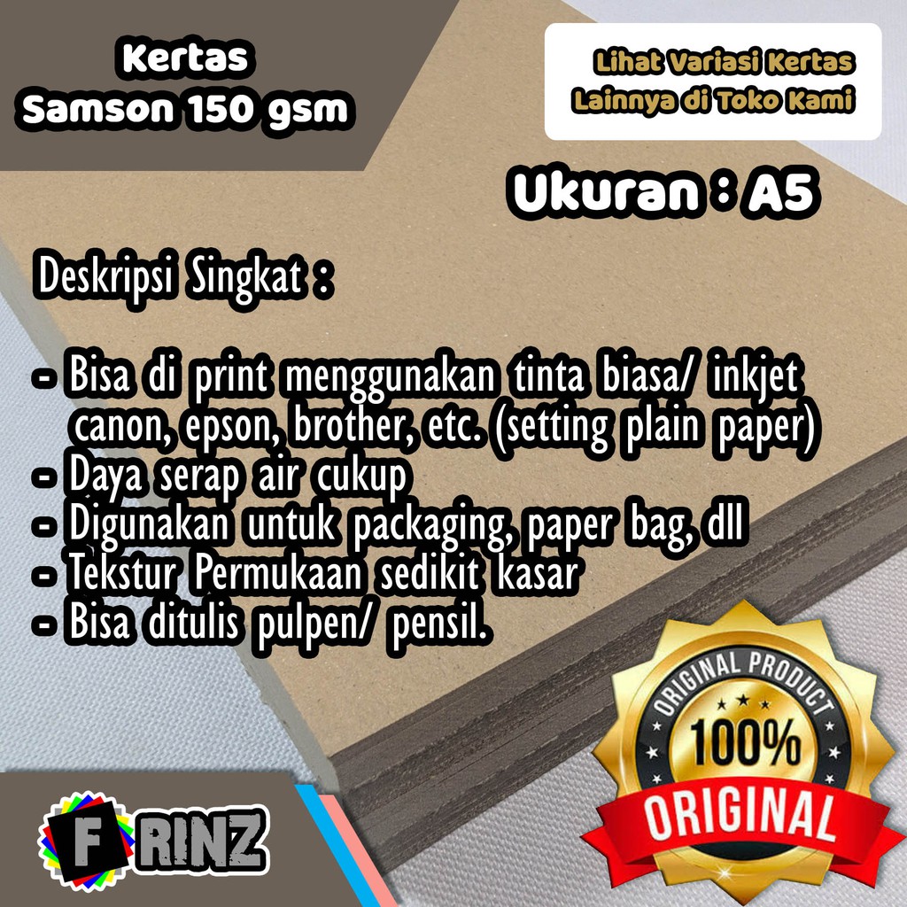 

Kertas Samson 150 Gram Craft Brown Sack Coklat A5 High Quality 150 Gsm