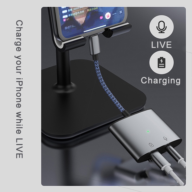 Splitter Lightning to Jack 3.5mm and Lightning Converter AUX On Mic Audio Charger
