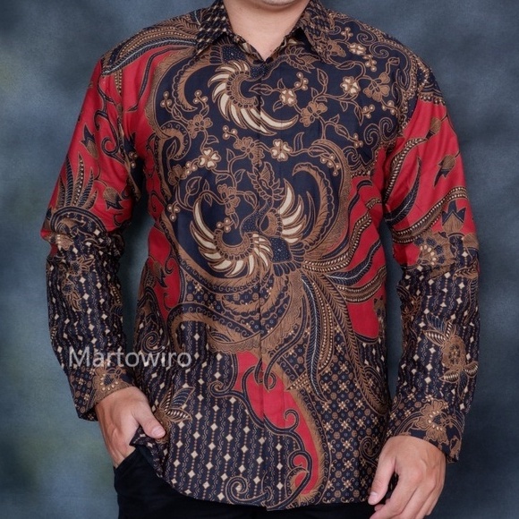 Batik pria lengan panjang modern MARRON HITAM ORIGINAL BAJU PREMIUM KEKINIAN BATIK SOLO MURAH TERBARU