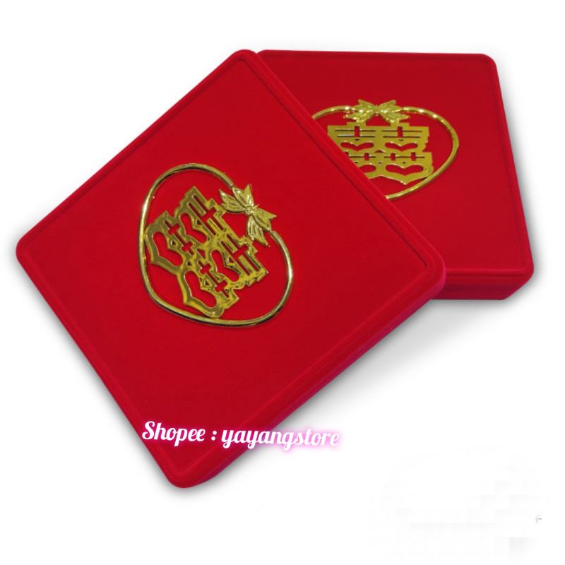 Kotak Box Perhiasan Set Sangjit Seserahan Lamaran Nikah Merah Besar Mewah Beludru Cantik Kalung Cincin Giwang Anting gelang