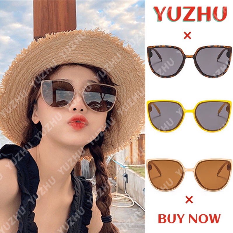 (YUZHU) INS Style Personality Cat Eye Sunglasses Milk Tea Color Sunglasses Oversized Frame UV Protection Sunglasses Women