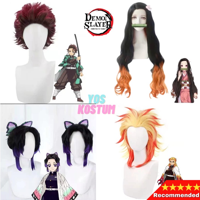 Wig Demon Slayer Tanjirou Nezuko Shinobu Cosplay Anime Rambut Palsu Anak Dewasa Kimetsu No Yaiba Import