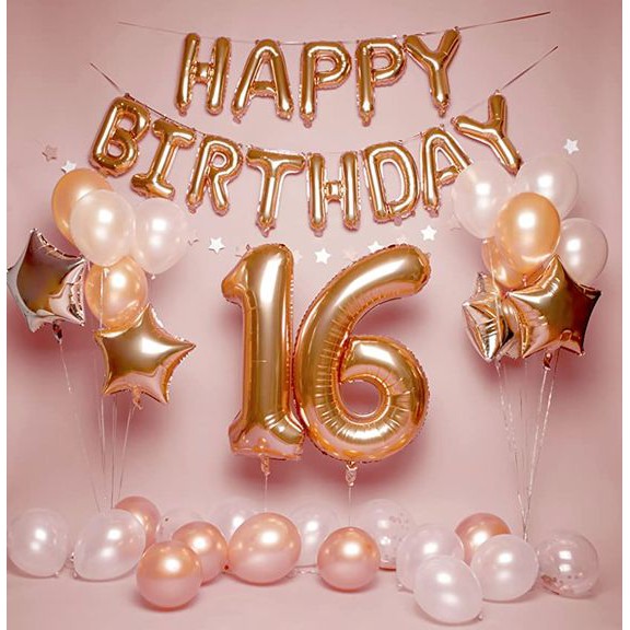 BalonDekor BD017 Birthday Set Golden and metalic style - Dekor balon ULTAH anak remaja