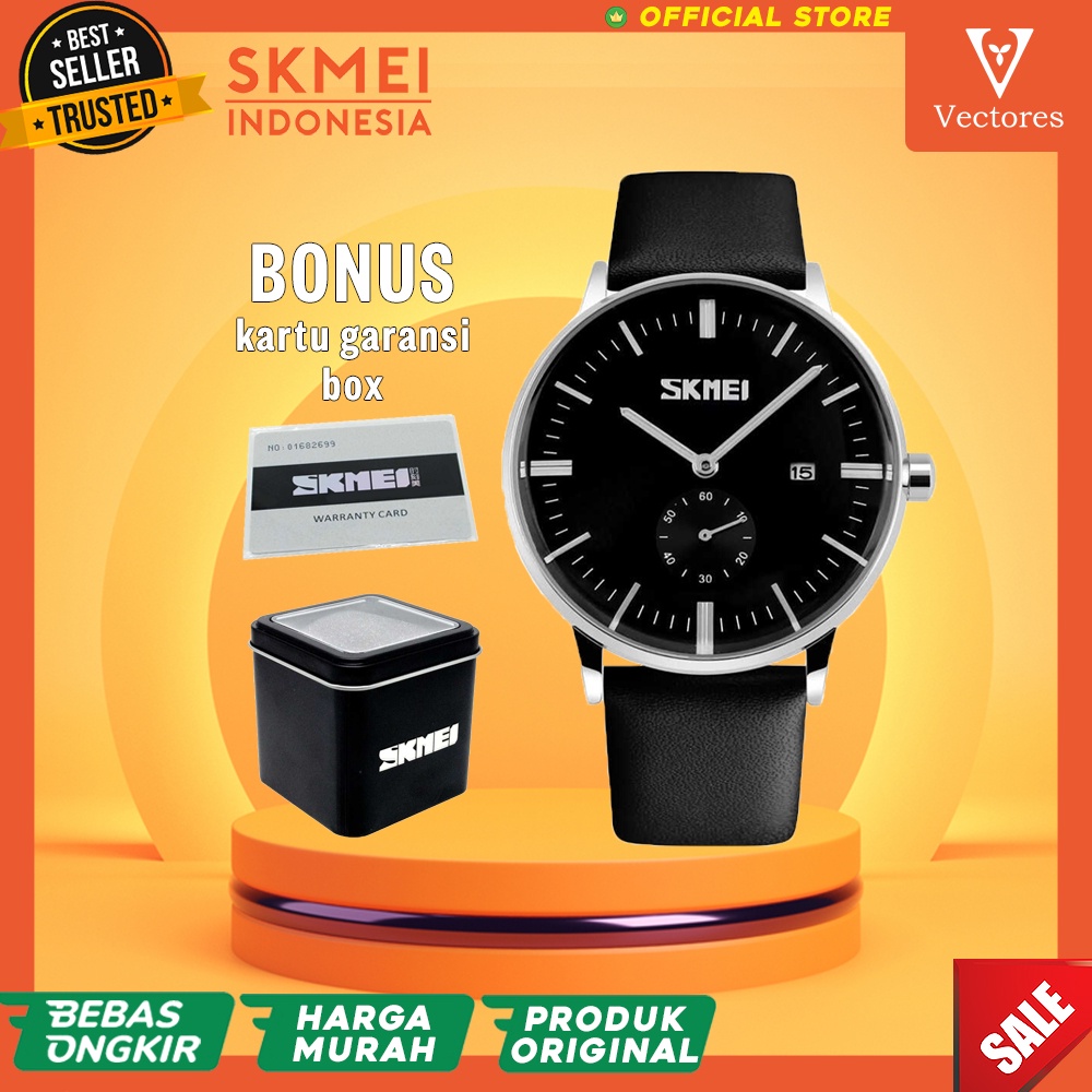 Jam Tangan Analog Pria Cowok Laki Kulit Original Fashion Elegan Hitam Terbaru