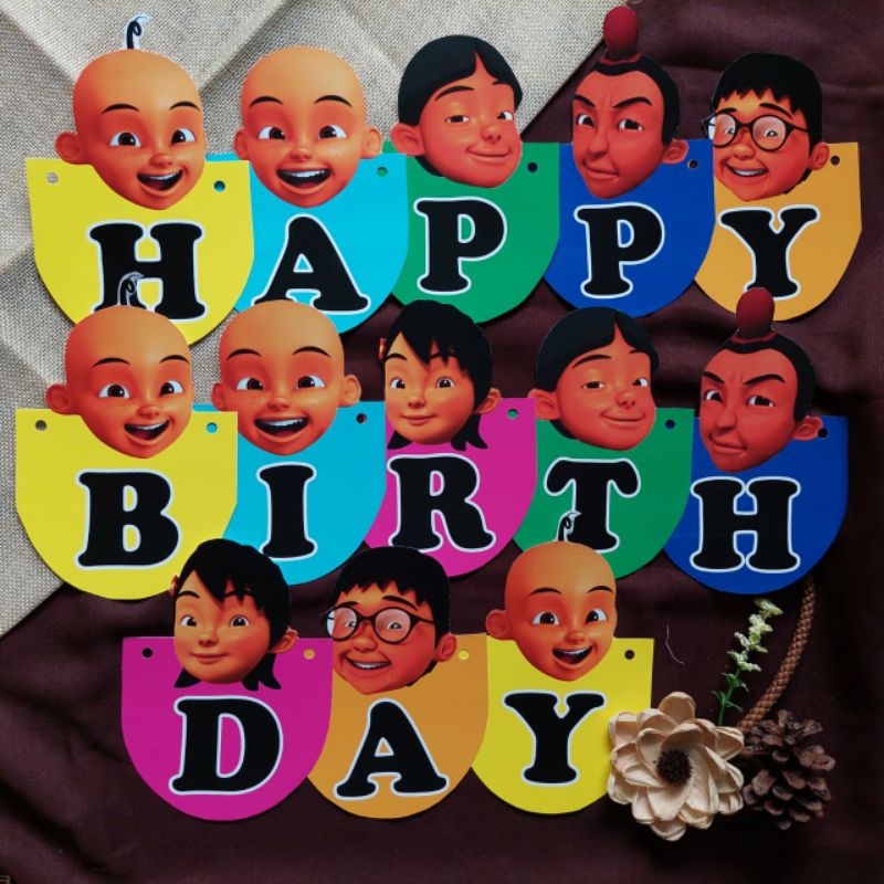 Banner ulang tahun / Buntingflag karakter / Buntingflag happy birthday upin ipin