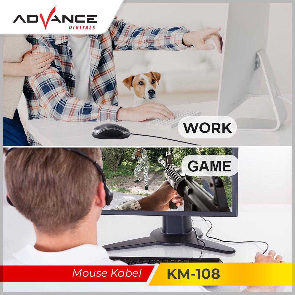 【READY STOCK】 Terima grosir Advance mouse optik KM108-Wired Mouse Original warna acak