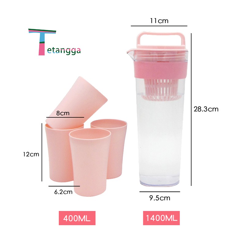 Teko Set 5 In 1 /Travel Cup/Water Mug / Cangkir Air Warna Warni / Teko plastik Ada 4 pcs cangkir