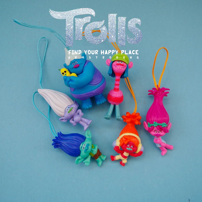 6pcs / set Gantungan Kunci Boneka Action Figure Trolls Bahan PVC