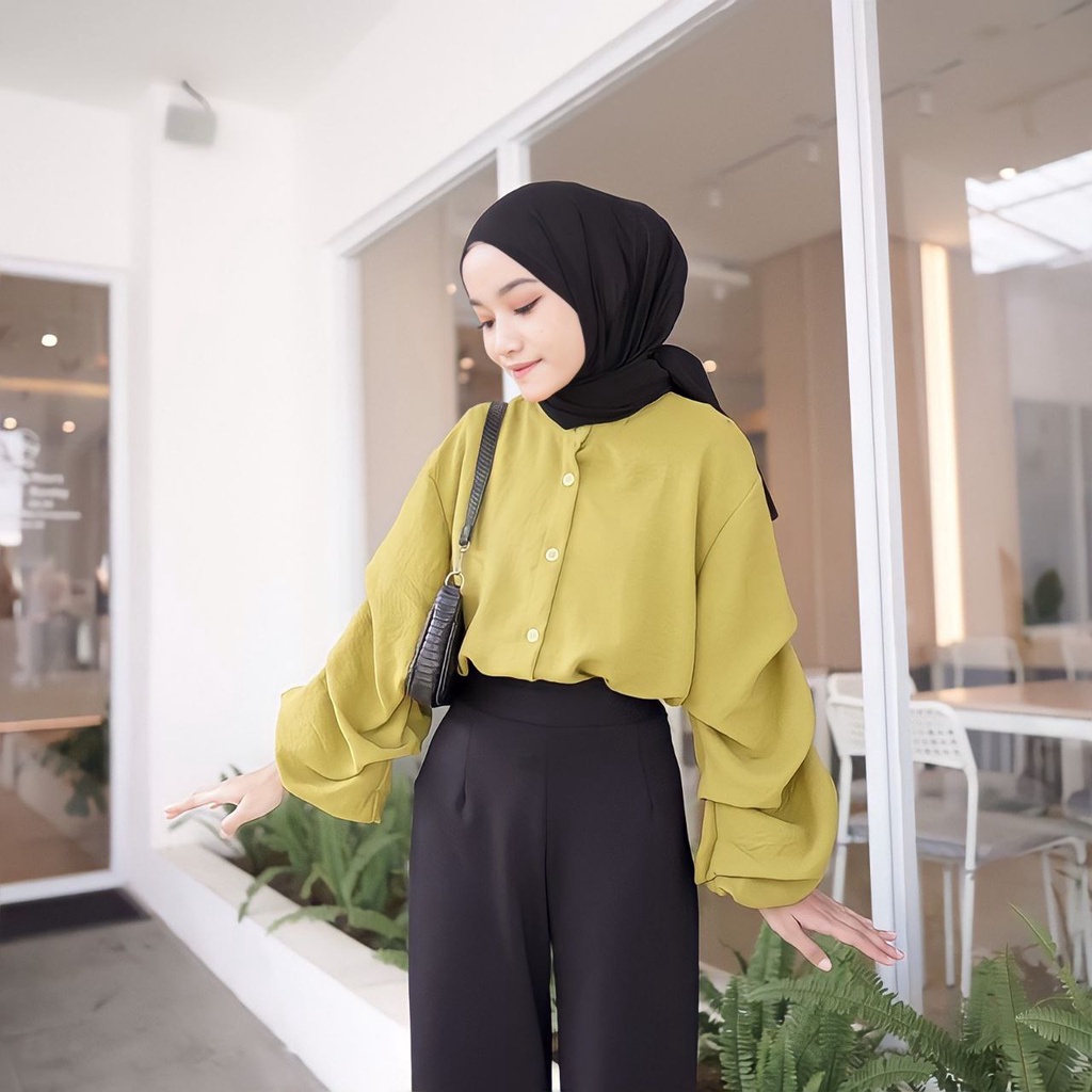 BEFAST - ZRX OOTD Blouse ITANO / LOCANA LABEL ALTA BLOUSE / PERRY BLOUSE / Blouse Lengan Panjang Balon / Pakaian Wanita Hijab / Blouse Polos Casual / Outfit Cewe Kue / Blouse Model Terbaru / Fashion Kekinian Remaja ABG