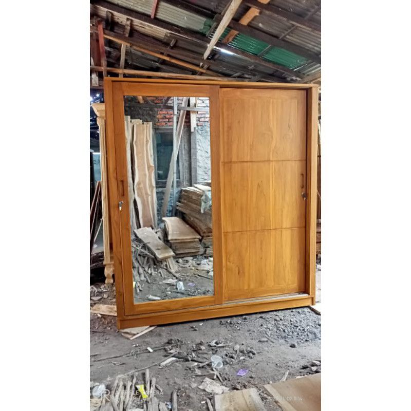 Lemari pakaian Kayu jati 2pintu sliding