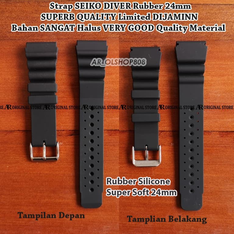 Aftermarket Strap SEIKO DIVER Rubber Strap 24mm Black Tali Jam Tangan 24 Mm Band 24mm Lug 24mm Hitam