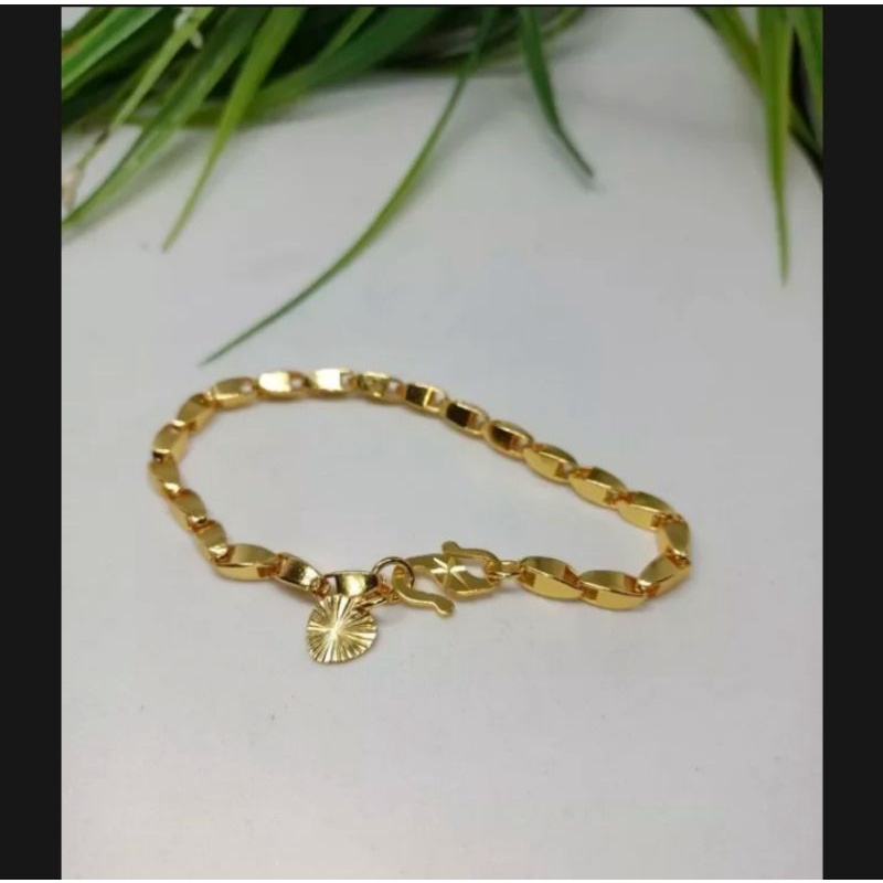 gelang tangan motif biji padi berlapis emas asli 24k