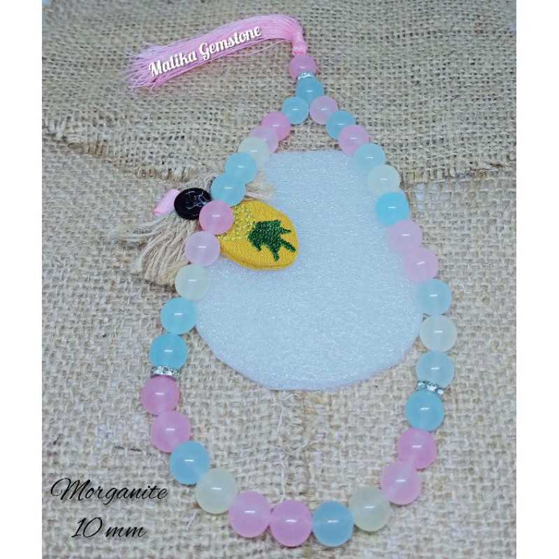 TASBIH BATU MORGANITE 33 BUTIR 10 MM 100% NATURAL