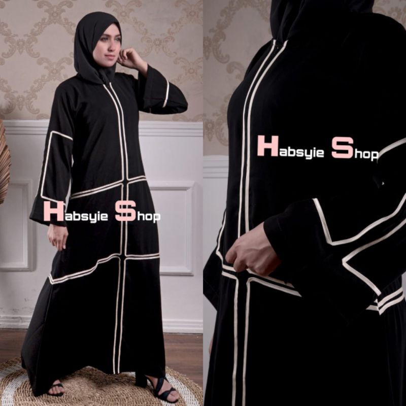 Jual Exclusive Abaya Gamis Maxi Dress Arab Saudi Bordir Zephy Turki Umroh Dubai Resleting Depan