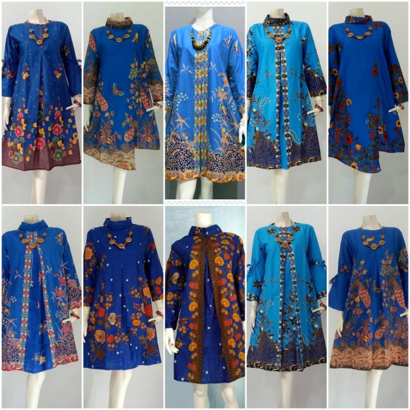 TUNIK BATIK Unggul jaya warna Biru Electric  Navy Allsize Ld 105 &amp; Jumbo 120cm