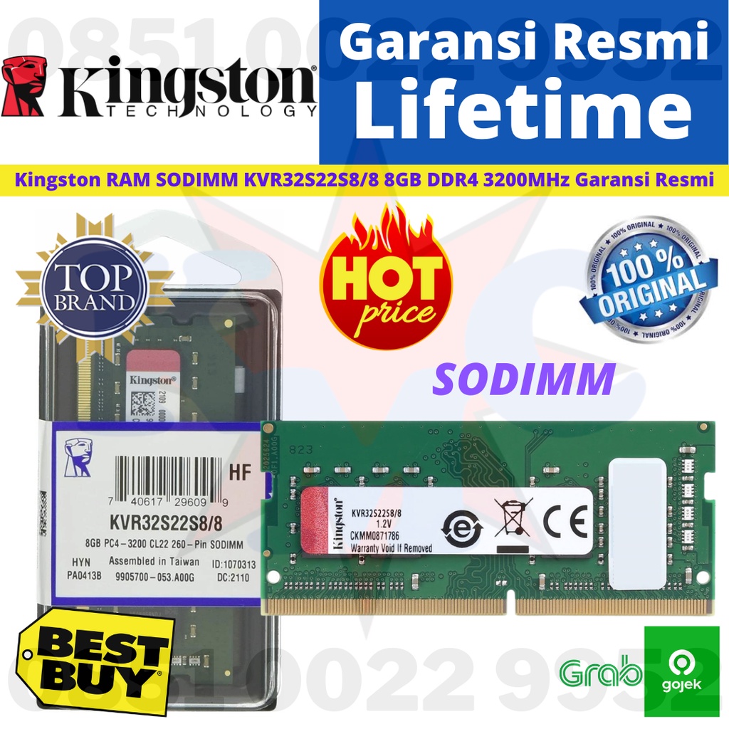 Kingston RAM SODIMM KVR32S22S8/8 8GB DDR4 3200MHz Garansi Resmi