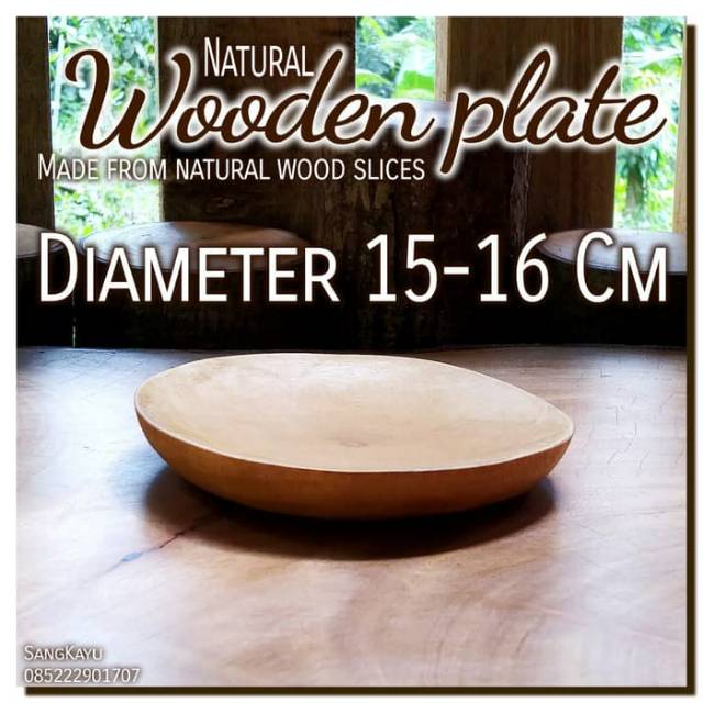 Natural Wooden Plate 15-16 cm piring kayu piring saji mangkok saji