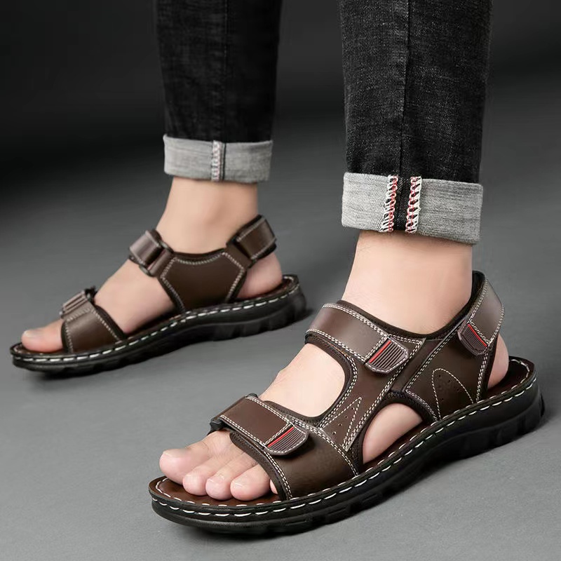 Sandal Cowok Kulit Asli Sepatu Sandal Pria Import Original Tahan Lama Trendy Gaya Baru Nyaman Dipakai