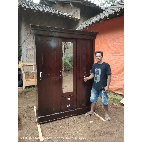 lemari pakaian jati minimalis pintu sliding furniture Jepara