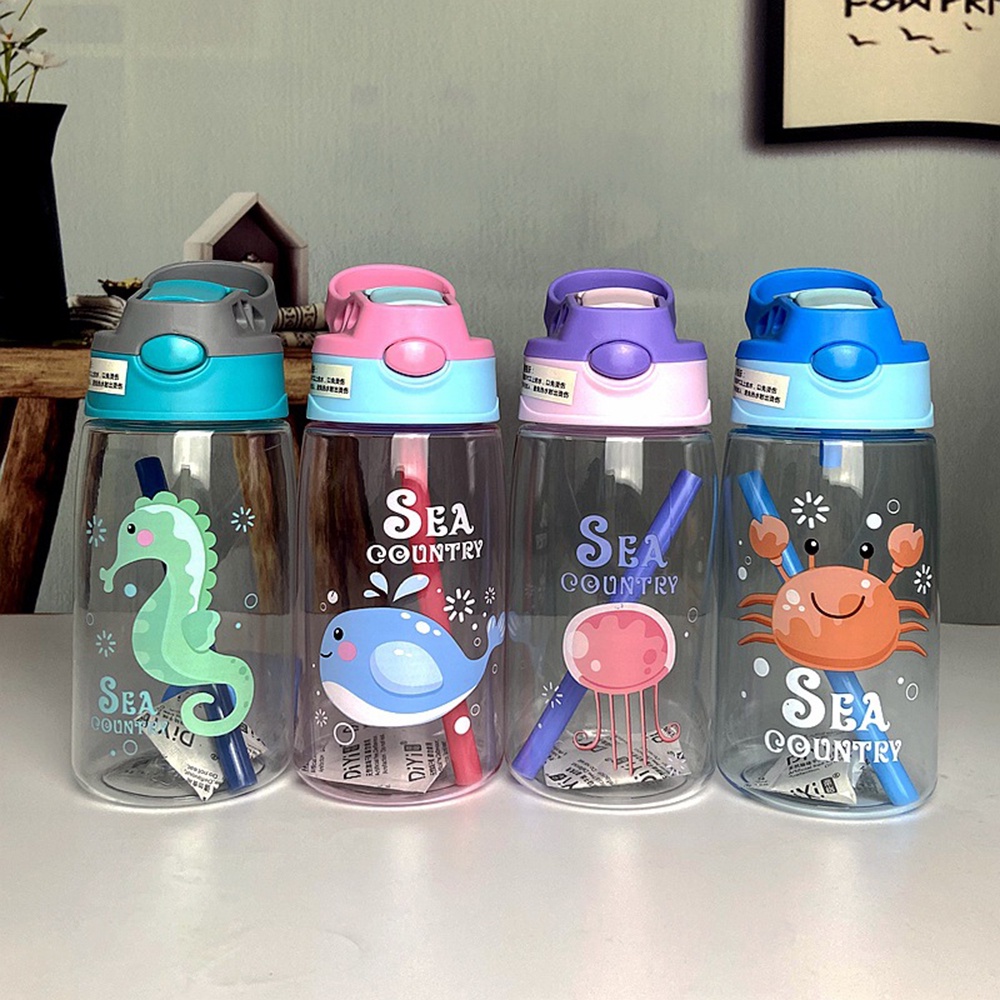 Botol Minum 480ml Motif Kartun Dengan Sedotan Untuk Travel / Outdoor