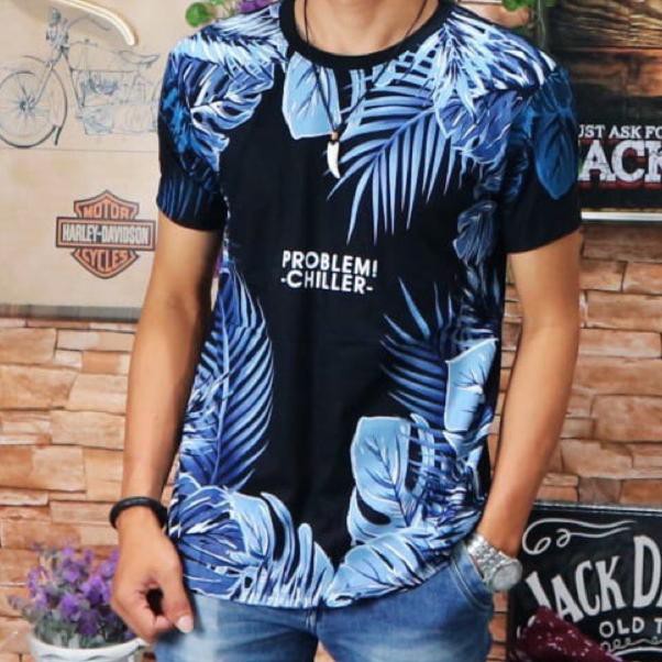 Terbaik Baju Kaos Pria Tshirt Distro Kaos Stripe Belang Pria Printing Daun Kekinian Kaos Oblong Pria