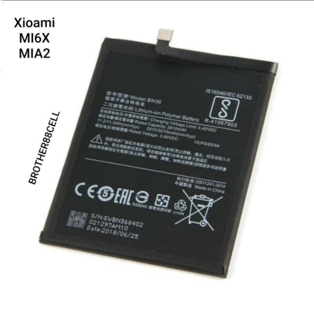 BATERAI BATTERY BATRE ORIGINAL 100% XIAOMI MI6X/MIA2 BN36