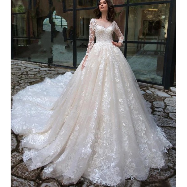 2021 WEDDING gown  neck long sleeve  anniversary ceremony ball gown Muslim wedding DRESS 2021