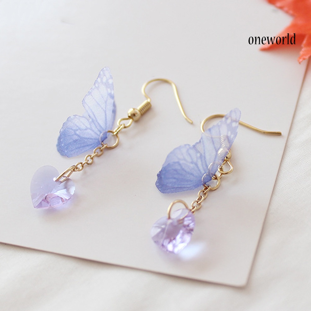 OW@ Party Elegant Women Butterfly Heart Long Dangle Hook Earrings Jewelry Gift