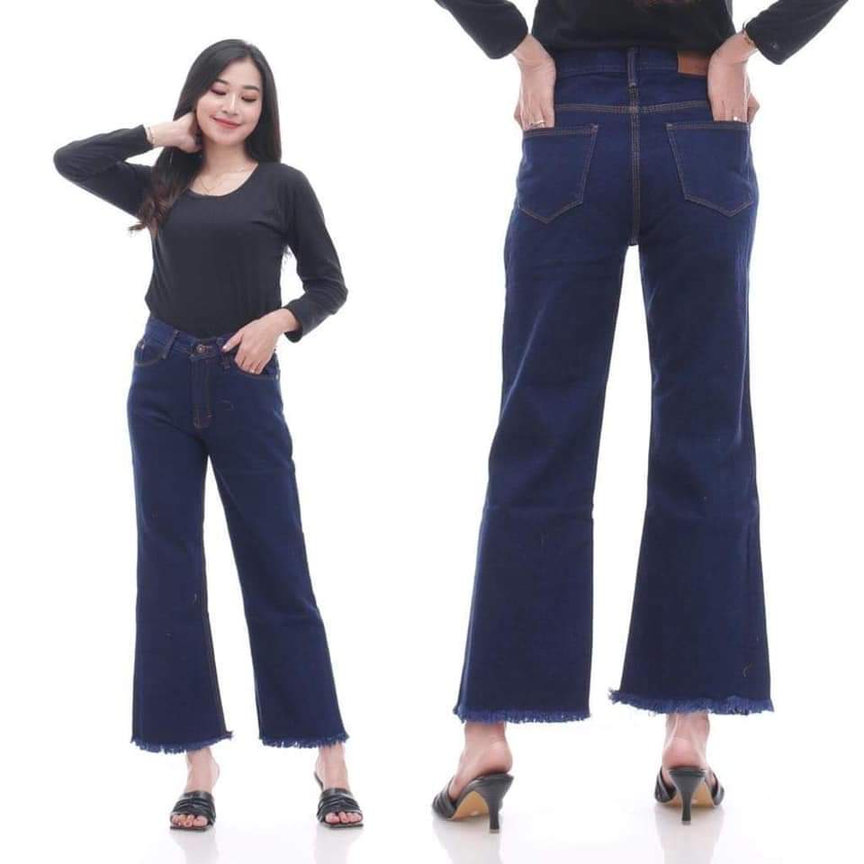 Highwaist Kulot Jeans Wanita / Celana Boyfriend Kulot Rawis Model Terbaru