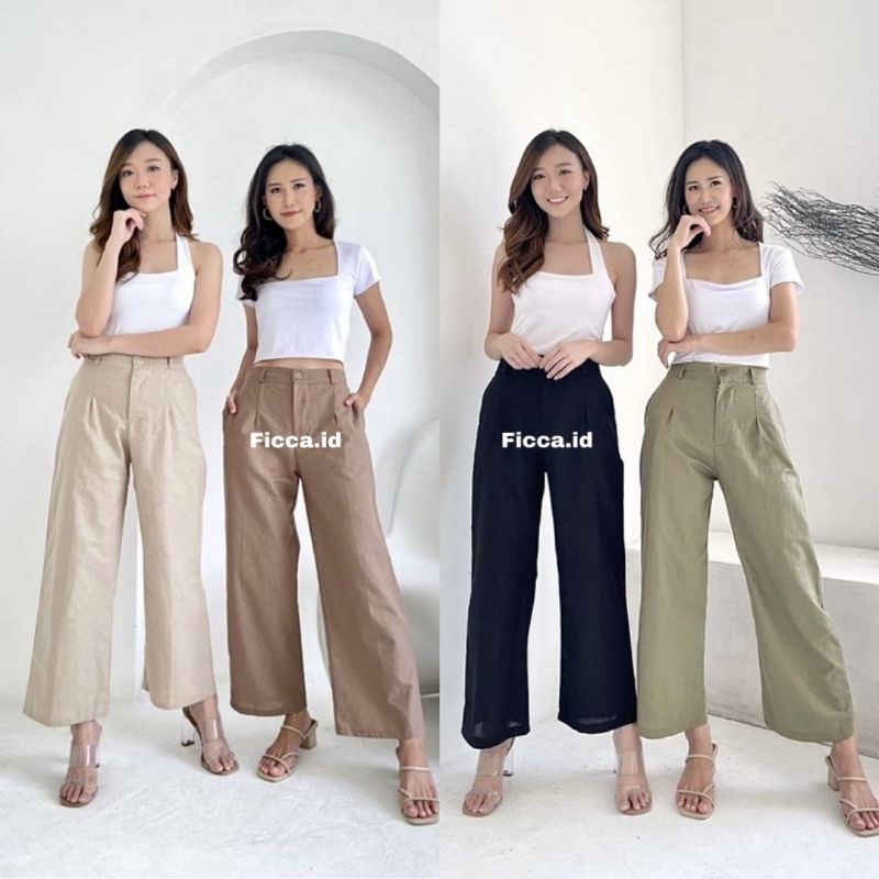 Kulot Linen Highwaist 2256 - Wide Leg Cullote | Linen Pants | Celana Kulot Wanita