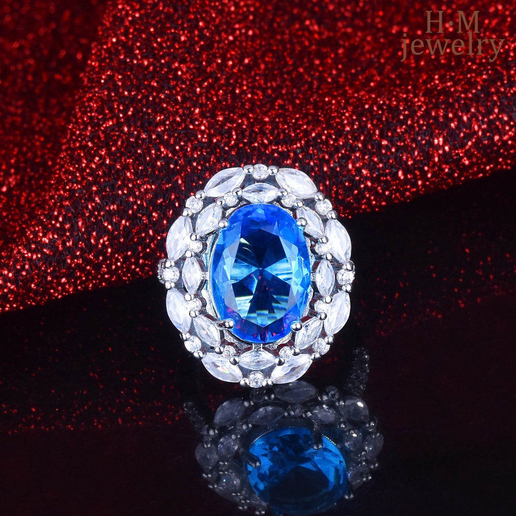 Cincin Sterling Silver 925 Dengan Batu Topaz Biru Natural Untuk Wanita