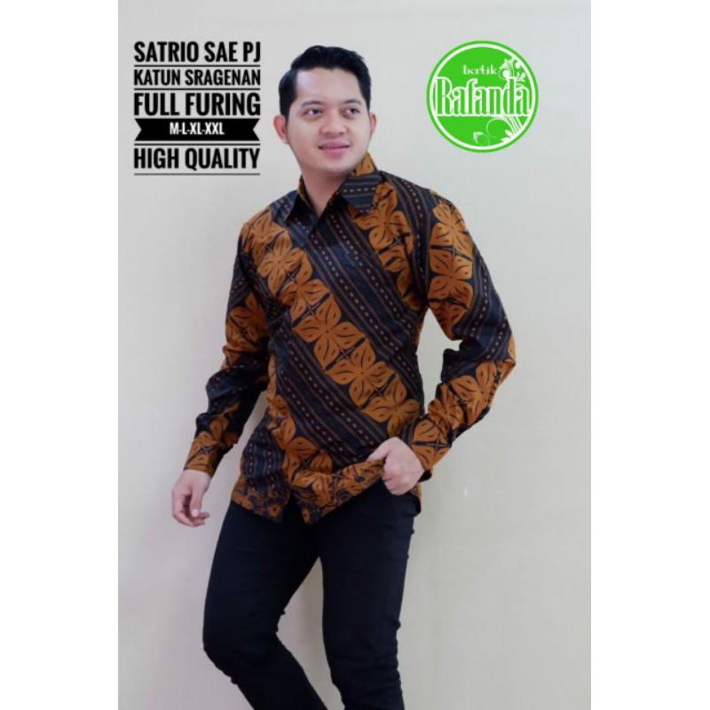 Kemeja Batik Pria Lengan Panjang Exclusive Batik Pria Warna Coklat Hitam Batik Exclusive SATRIO SAE