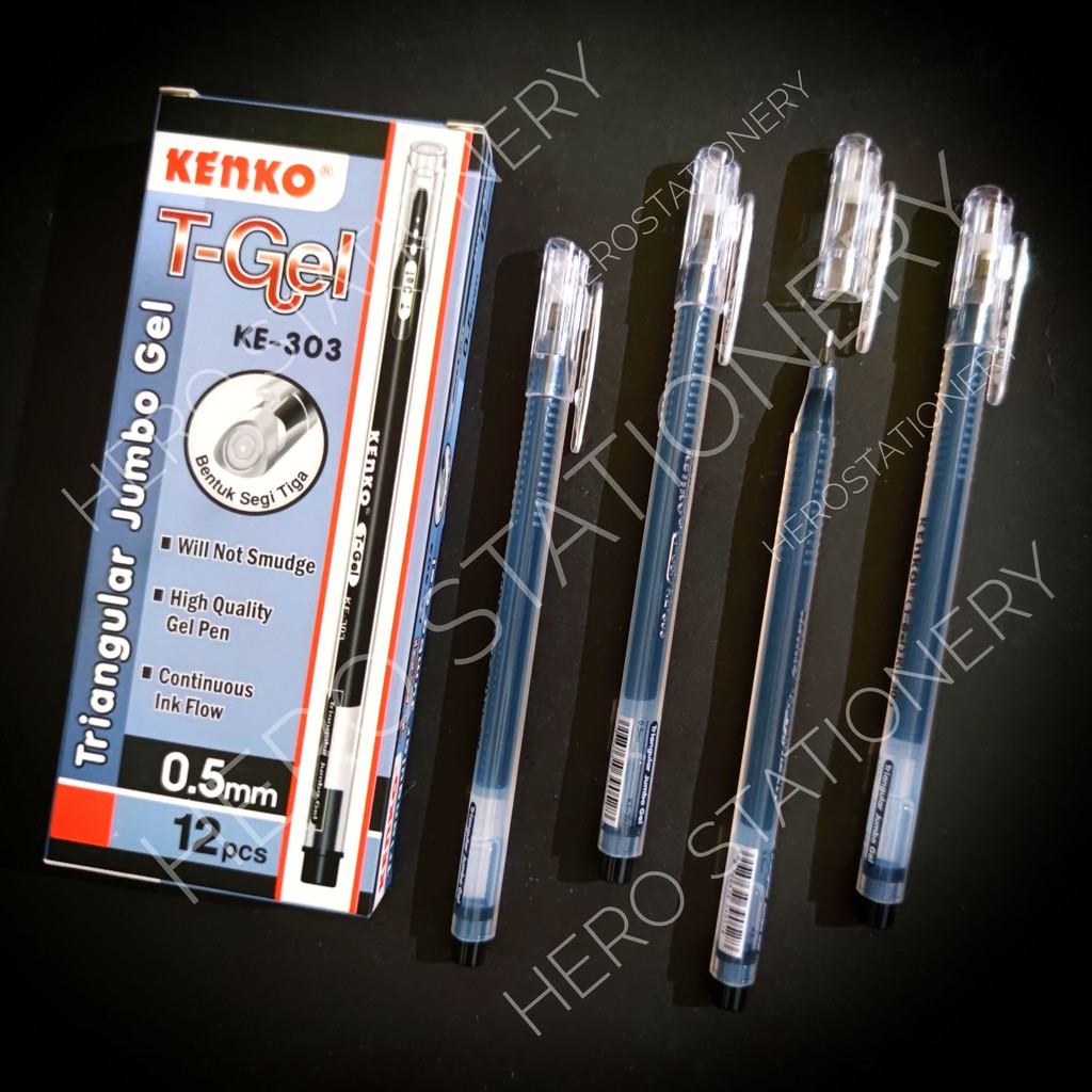 

Pen gel kenko T-gel Tgel 0.5 mm KE-303 tinta hitam . 12 unit