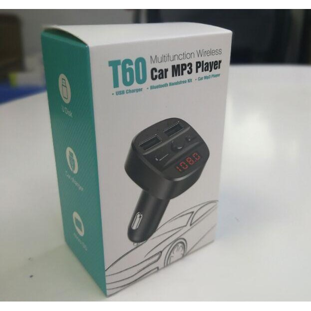 T60 - Bluetooth Handsfree MP3 FM Transmitter Dual USB Port Car Charger - Charger Mobil Dual Port USB