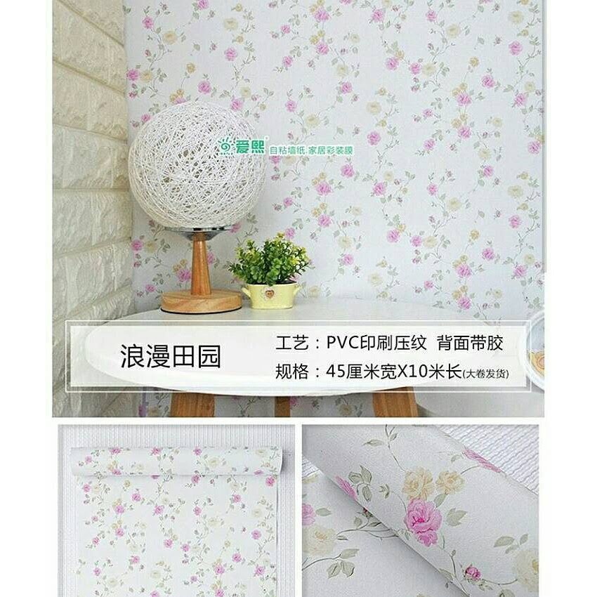 WALLPAPPER/STICKER DINDING MOTIF SHABBY CHIC DASAR PUTIH