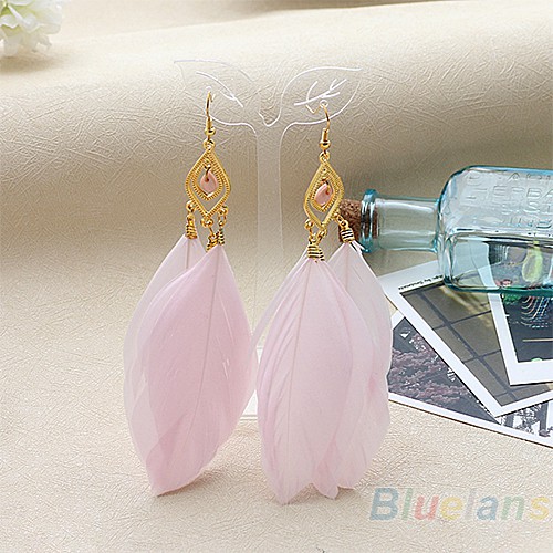 Fashion Anting Gantung Bulu Angsa Buatan Tangan dengan Kait 1 Pasang