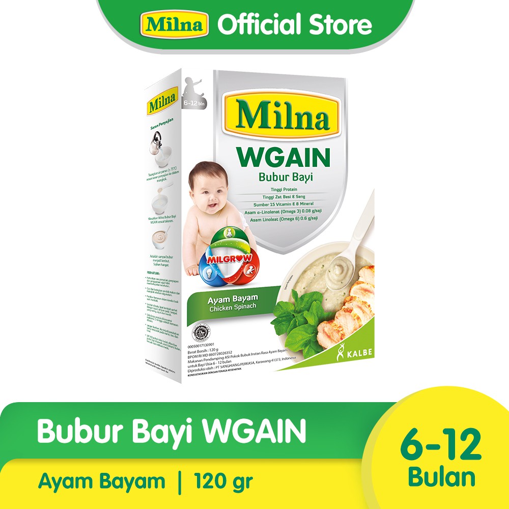 

Milna Bubur Bayi Wgain Ayam Bayam 120gr 6+