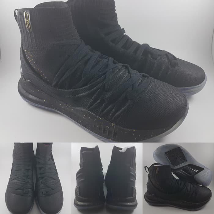 Jual Sepatu Basket Under Armour Stephen Curry 5 High Cut Triple Black Hitam  | Shopee Indonesia
