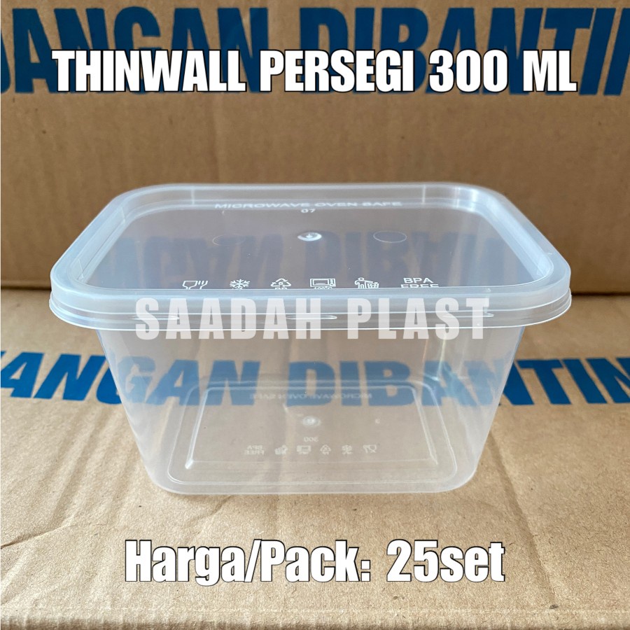 (ISI 25) THINWALL 300ML KOTAK PERSEGI RECTANGLE 300 ML ANTI PANAS FOODGRADE